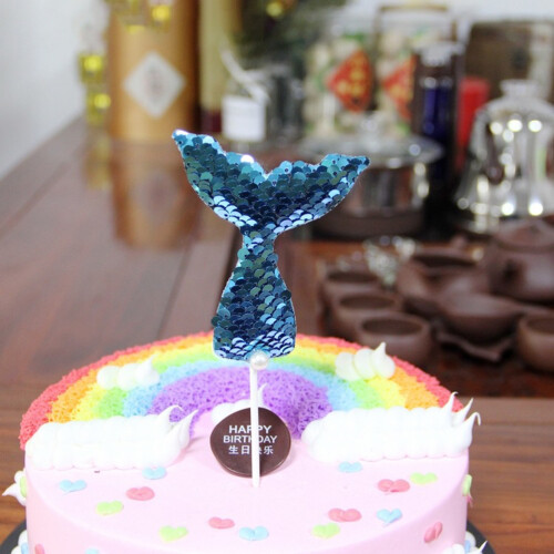 5x Sequin Mermaid Tail Cake Topper Party Decor 2