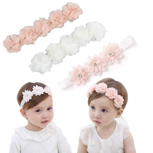 3x Babygirl-Band mit Haarschleife, elastisch