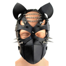 Halloween-PU-Leder-Hundemaske, Vollgesicht mit Kette