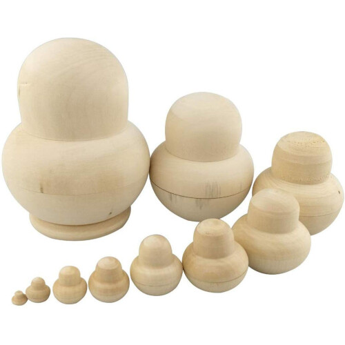 10pcs Unpainted Russian Nesting Doll Wood Toy