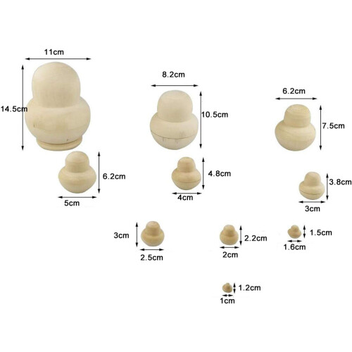 10pcs Unpainted Russian Nesting Doll Wood Toy 1