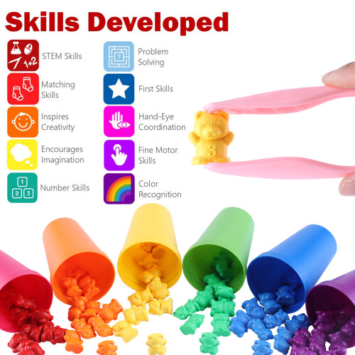 70 pcs Counting Bears with Stacking Cups Rainbow Color Sorting Set 2