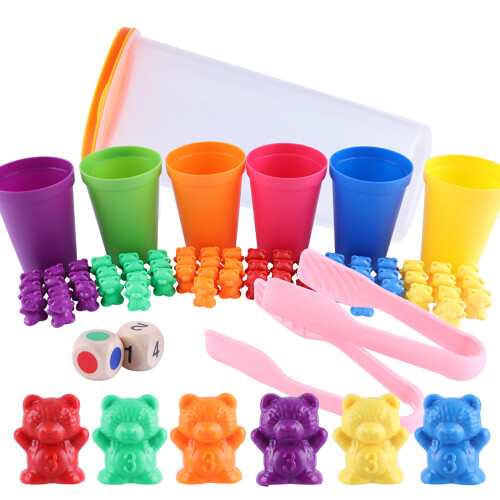 70 pcs Counting Bears with Stacking Cups Rainbow Color Sorting Set 1