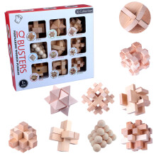 9Pcs Wooden Brain Teaser Puzzle IQ Kong Ming Lock