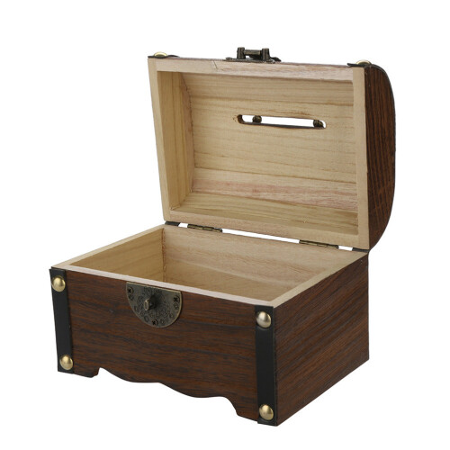Holz-Sparkasse Geldbox mit Schloss 2