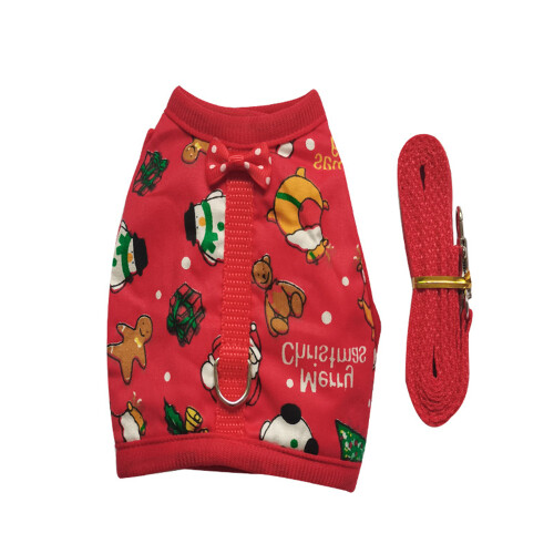 Rabbit Harness and Leash Adjustable Christmas Vest for-Red L
