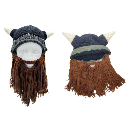 Creative Parent-Child Beard Horns Beanie Hat Handmade-M Brown
