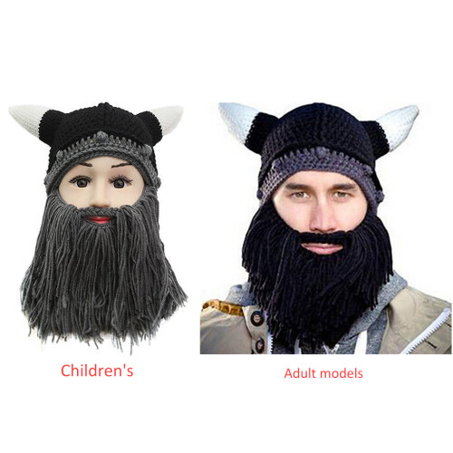 Creative Parent-Child Beard Horns Beanie Hat Handmade-M Brown 1