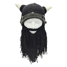2pcs Parent-Child Beard Bull Horns Hat Mustache-S Black