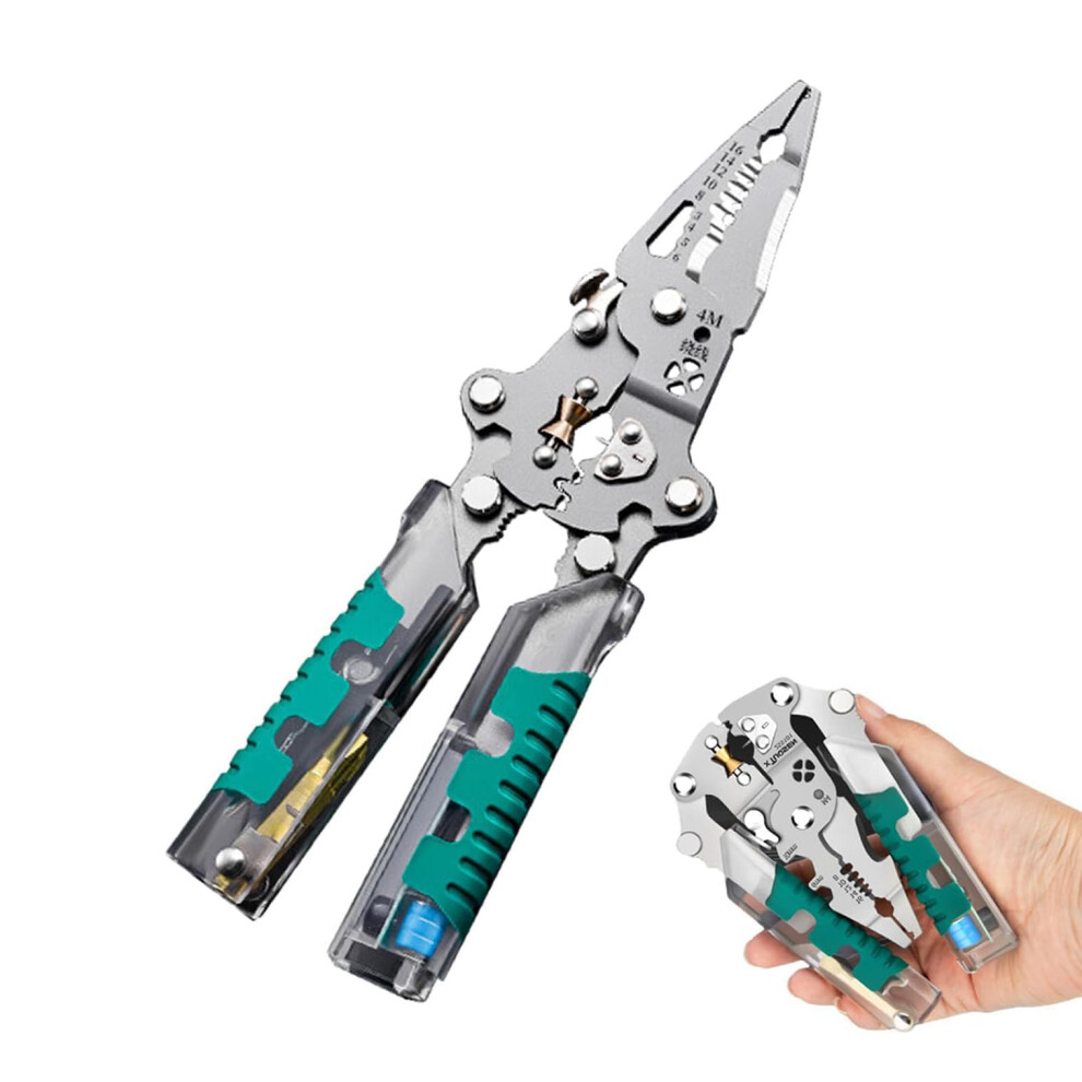 12-In-1 Electrical Pliers Voltage Detector Wire Strippers Folding Stylus Screwdriver Insulated Multitool Cable Scissors 9354506634759