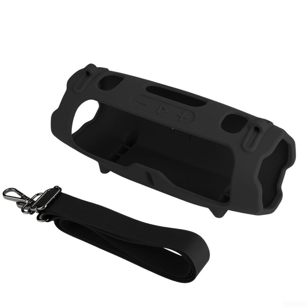 Silicone Case Cover For Jbl Charge 6 Bluetooth Speaker Protective Sleeve With Shoulder Strap Travel Case Black 9354506635077