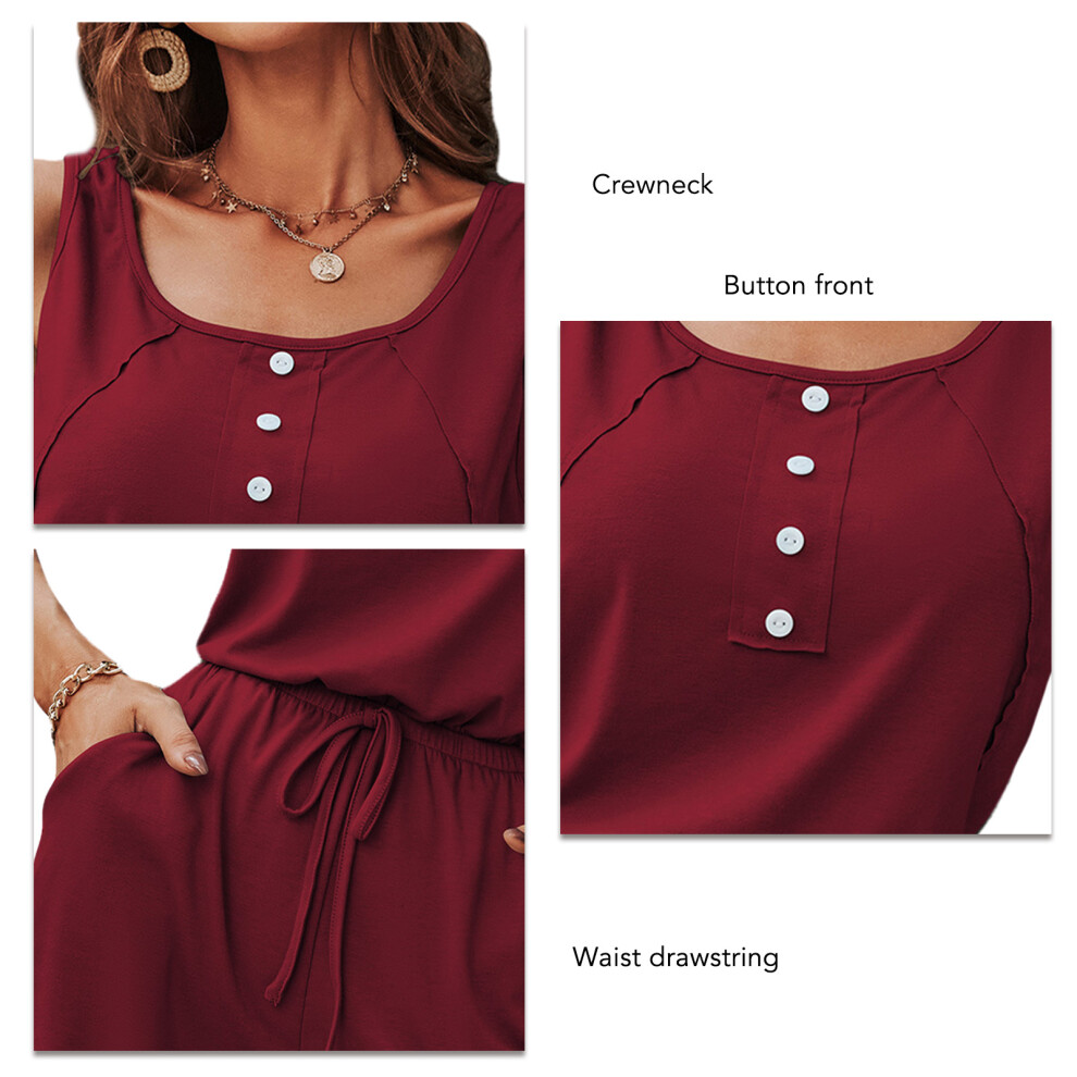 Red Summer Sleeveless Jumpsuit for Women, M Size-image-OPC-PMMNPNT-NEW