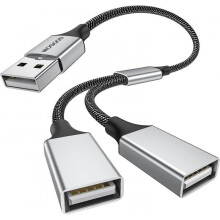 Splitter Cable y Splitter Adapter (Carplay NOT Supported) Dual Type A 2.0 Power Cord Extension for Charging/Data Transfer/Laptop/Mac/Car  Silver   1pa