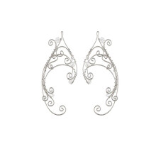 (As show, One size) Earrings handmade ear clips hoop earrings pearl wings tassel filigree
