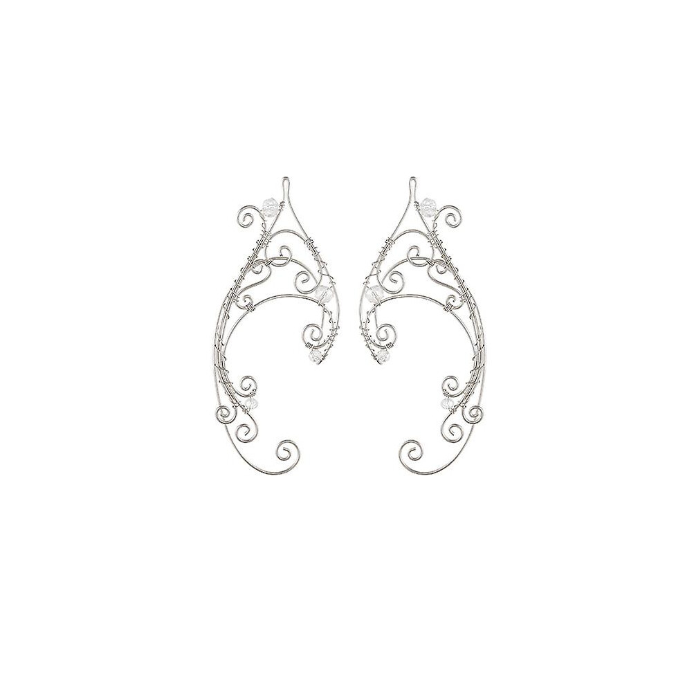 Kikidex (As Show, One Size) Earrings Handmade Ear Clips Hoop Earrings Pearl Wings Tassel Filigree White