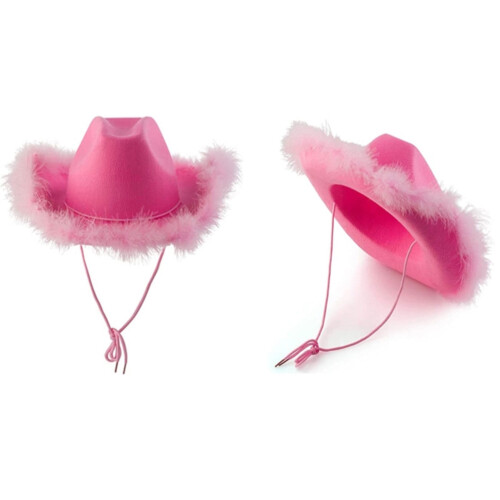 Pink Felt Cowboy Hat with Neck Drawstring for Women 2
