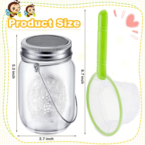 Insect Catcher Kit Bug Collecting Jar Handle Net Outdoor Set 2