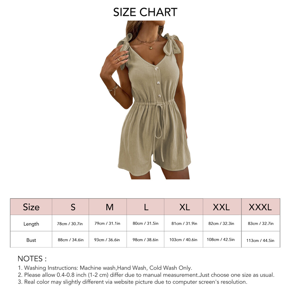 Women Sleeveless Button Front Jumpsuit Khaki XL Summer Short Romper-image-OPC-PMMNQPF-NEW