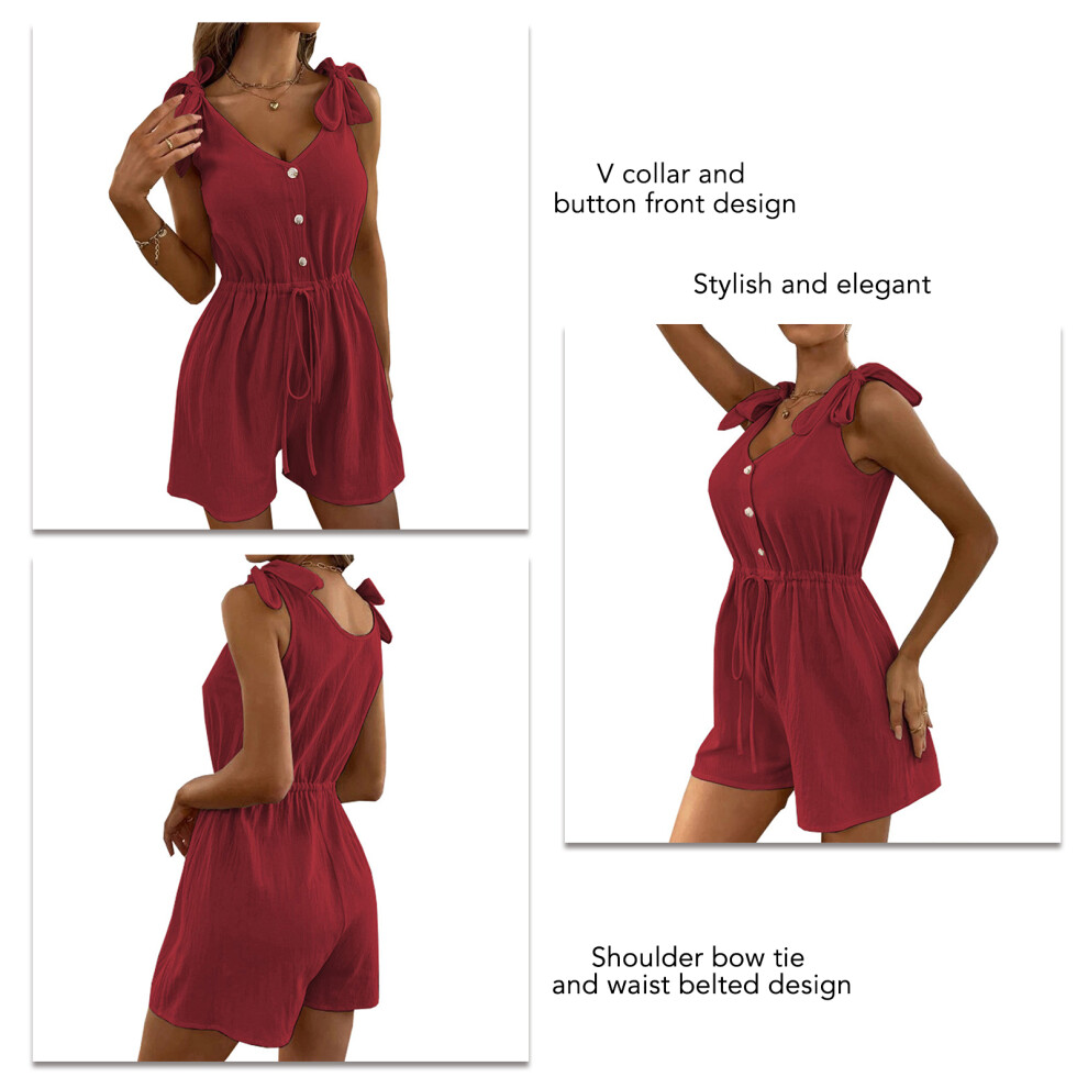 Women Sleeveless Button-Front Shoulder Tie Romper 2XL Red Summer-image-OPC-PMMNQZY-NEW