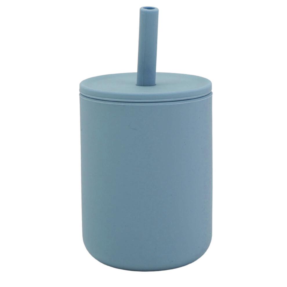 (Blue) 210Ml Silicone Baby Cup Bpa Free Leakproof Training With Straw Blue