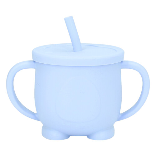 (Blue) Silikon-Saugbecher mit Stroh, rutschfest, blau 1