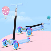 (Blue) Folding Kids Scooter 3 Flashing Wheels Adjustable Height Pink 2-8Y