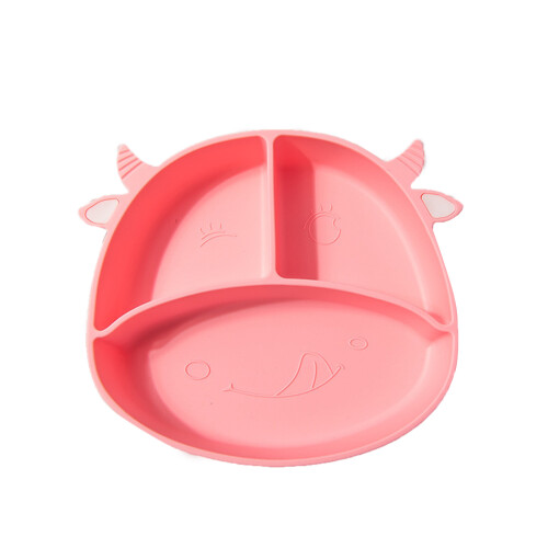 (Cow Pink) Baby-Abendplatte mit Fächern, Tierform, Silikon, Blau