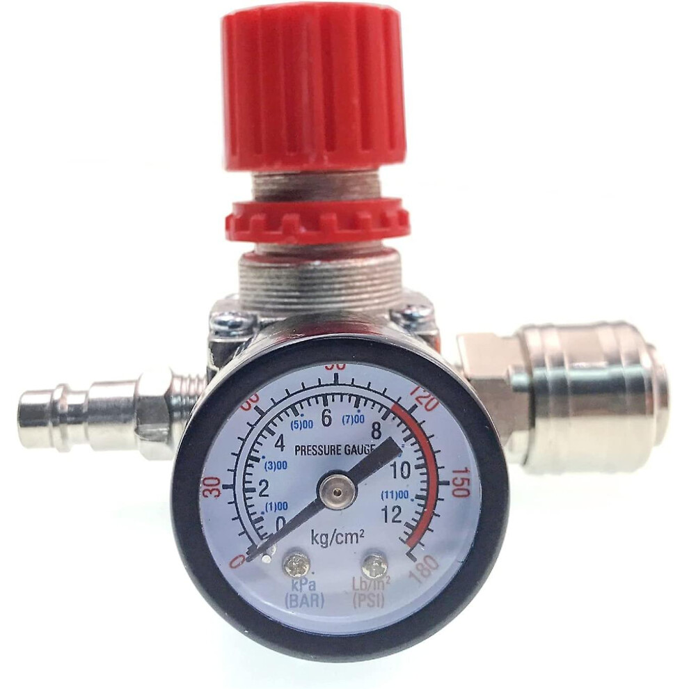 Kikidex (As Show, One Size) Pressure Regulator Gauge, 1/4In Pressure Regulating Valve With Male/Female Connector Adjustable Pressure Valve For Air Compressor