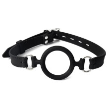 BDSM Soft Silicone Open Mouth Ring Gag Non Toxic Silicone Breathable O Ring Black For Couples Adjustable Size