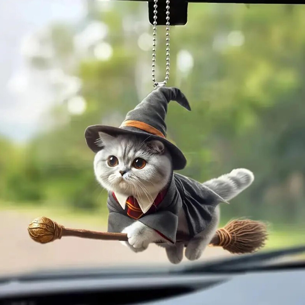 Acrylic Cat Car Mirror Hanging Ornament For Car Interior Rear View Mirror Decor Cute Cat Car Charm Pendant Grey 9067246452117