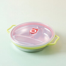 (Green Children's Plate with Cover) Kinder-Edelstahl-Teller, geteilt, blau, mit Deckel, Anti-Verbrühung