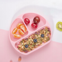 (Pink Without Lid) 3-Fach-Silikon-Teller Sauger sicher Kindergrün