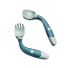 (Green) Bent Handle Baby Fork Spoon Set Soft PP Toddler Utensils Yellow