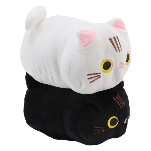 2x Cartoon Cat Plush Pillow Soft White Black 1