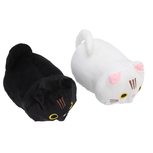 2x Cartoon Cat Plush Pillow Soft White Black 2