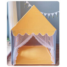 (Yellow) Kinder-Spielzelt Mit Großem Fenster Spitze Vorhänge Rosa