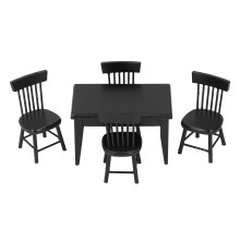 1:12 Scale Black Wooden Dollhouse Table and Chair Set