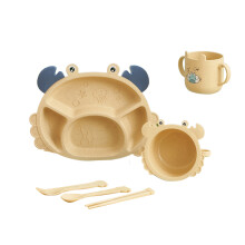 (Crab Yellow) Kinder bestek bord set cartoon valbestendig geel