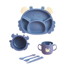 (Crab Blue) Kinder bestek bord set cartoon valbestendig geel