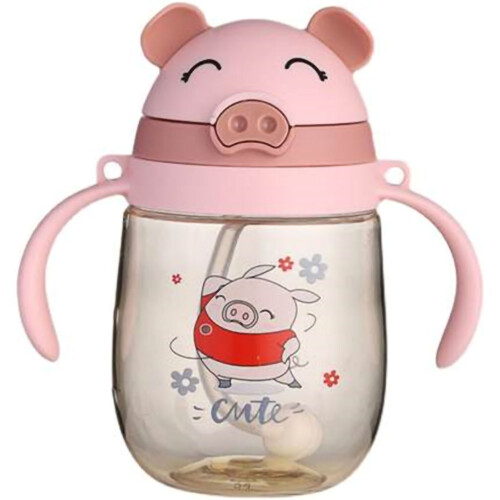 (Pink) 350ml Pink Plastic Water Bottle for Kids w/Strap