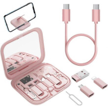 USB-C Adapter Kit for iPhone 16/17 Pro, Google Pixel & Samsung Galaxy - USB-A to C, Micro-USB to Type-C, Short USB-C Cable, OTG, Mirror Case  Pink