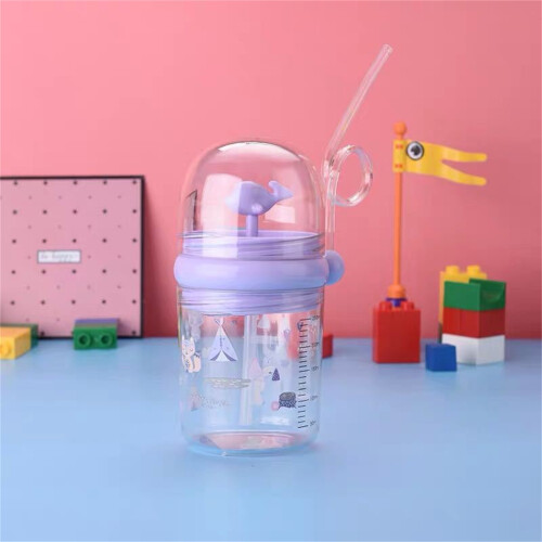 (Purplr+Strap) Drinkfles Walvis Groen met Rietje