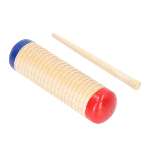 Guiro Legno Strumento Musicale con Bacchetta Rosso/Blu