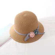 (Khaki) Eltern-Kind-Strohhut mit Blume, Sonnenschutz, rosa