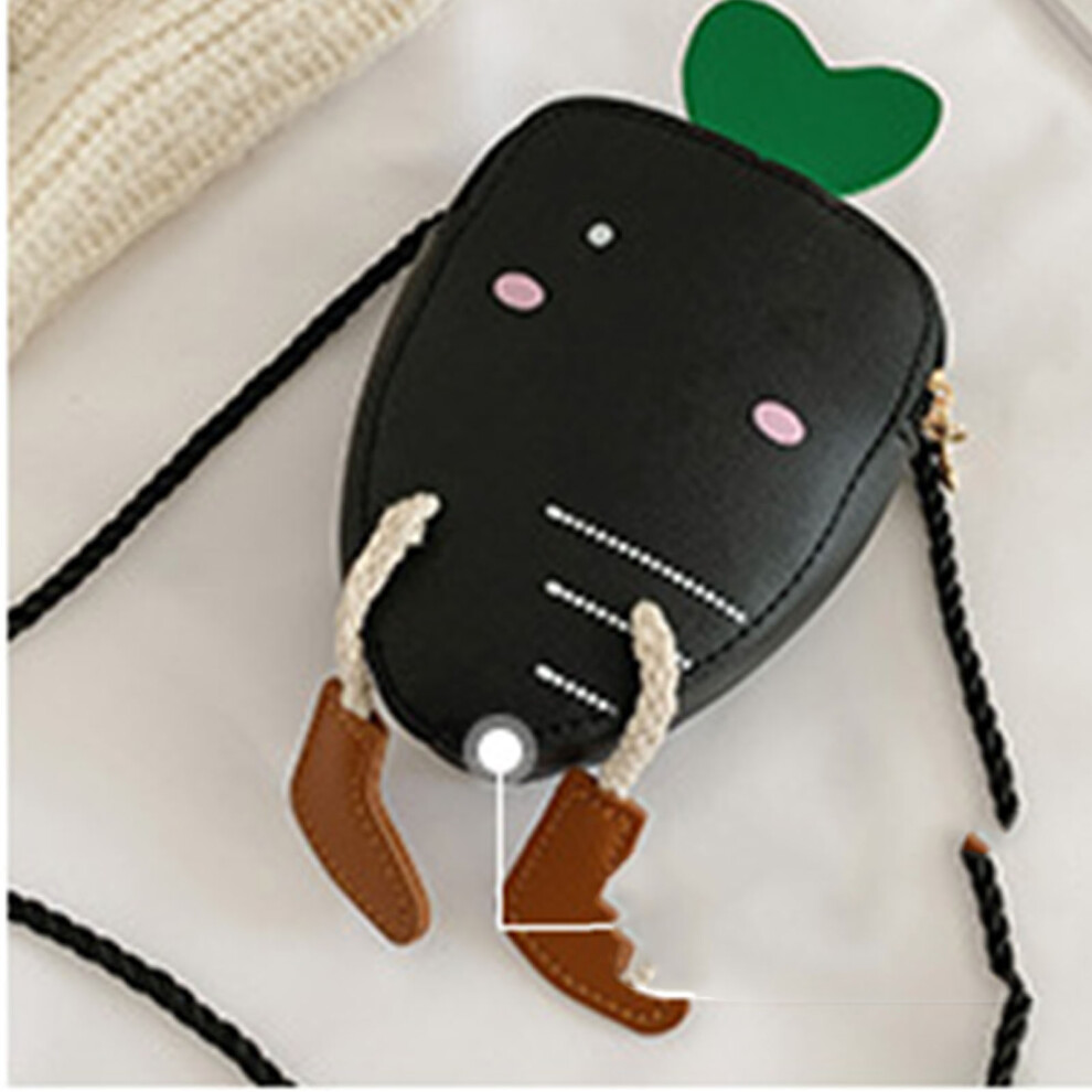 (Black) Toddler Messenger Bag Cartoon Radish Shape Coin Purse Red