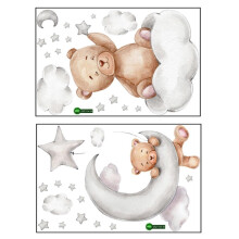 2 Pcs Teddy Bear Moon Wall Stickers, Baby Room Decals