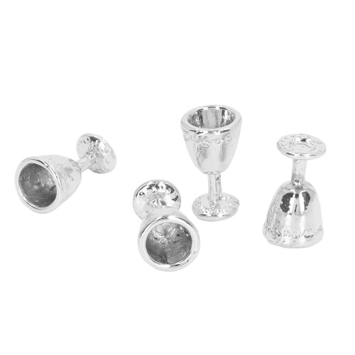 (Silver) 4x Mini Champagnergläser 1:12 Puppenhaus Silber 1