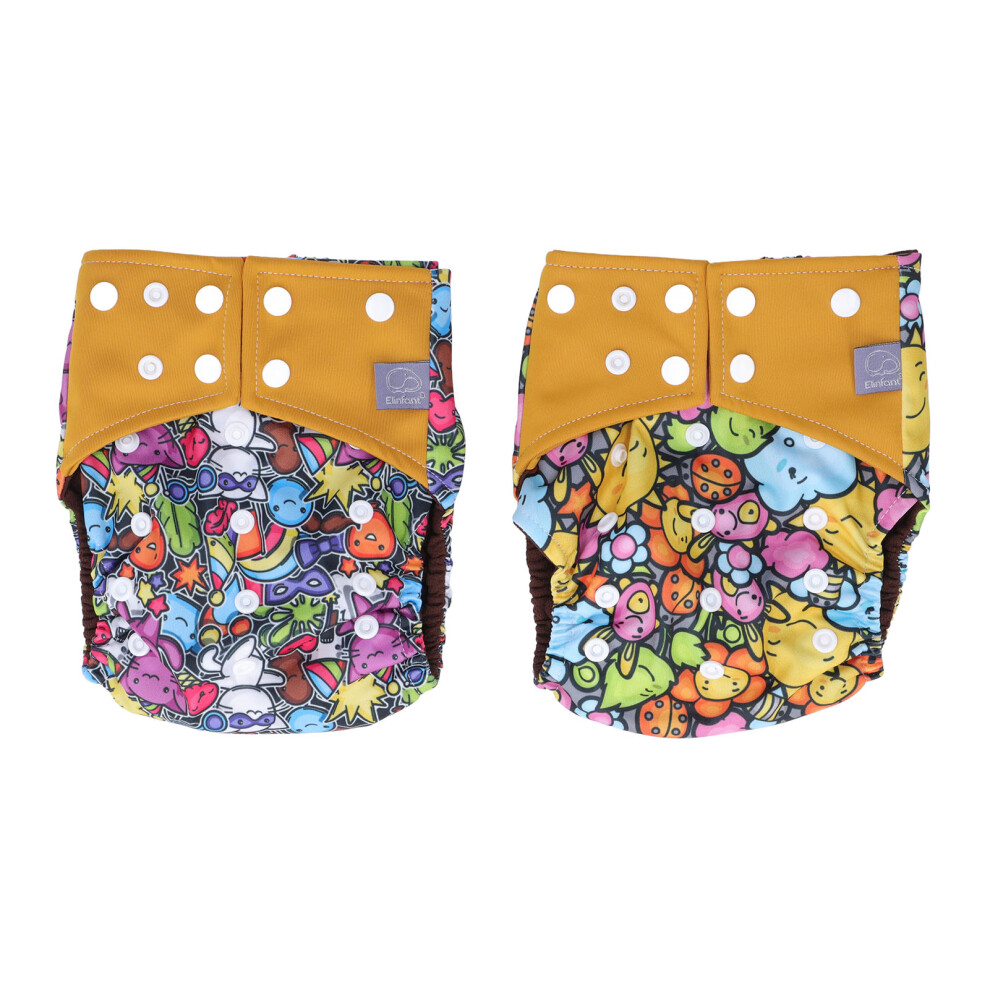 2pcs Cloth Diapers 6 Layer Washable Reusable Elastic Waistband PUL