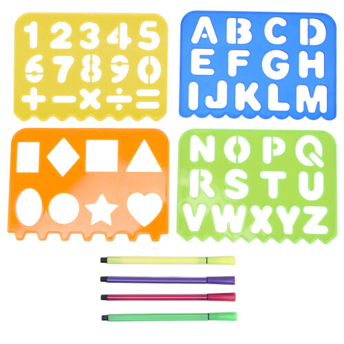 Zeichen-Schablonen-Set Kinder Zahlen Buchstaben Formen