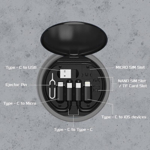 Multi Charging Adapter Cable Kit, Sim Card Conversion Set, USB C to Micro Adapter and Phone Holder for Traveling 2